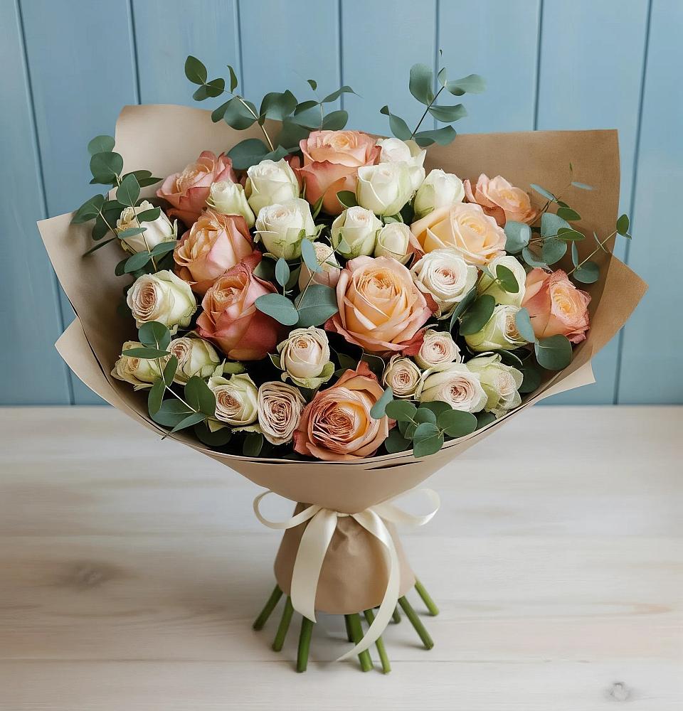 Букет цветов из: Альстромерии и Розы в Победе