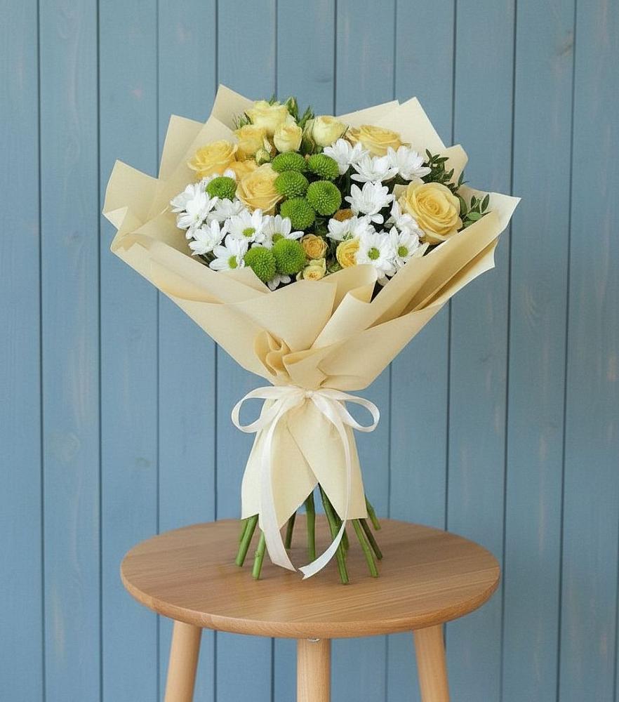 Букет цветов из: Хризантемы и Розы в Победе