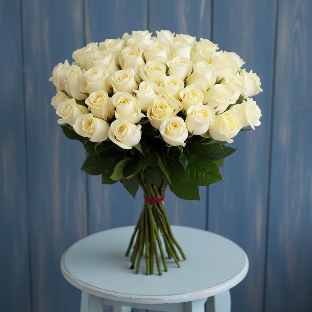 Букет 51 Белая роза Эдлесс Лав в Победе