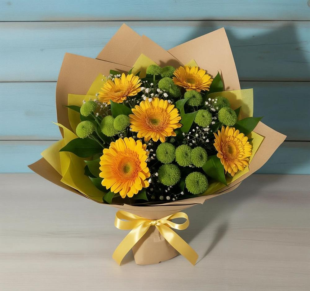 Букет цветов из: Герберы и Хризантемы в Победе