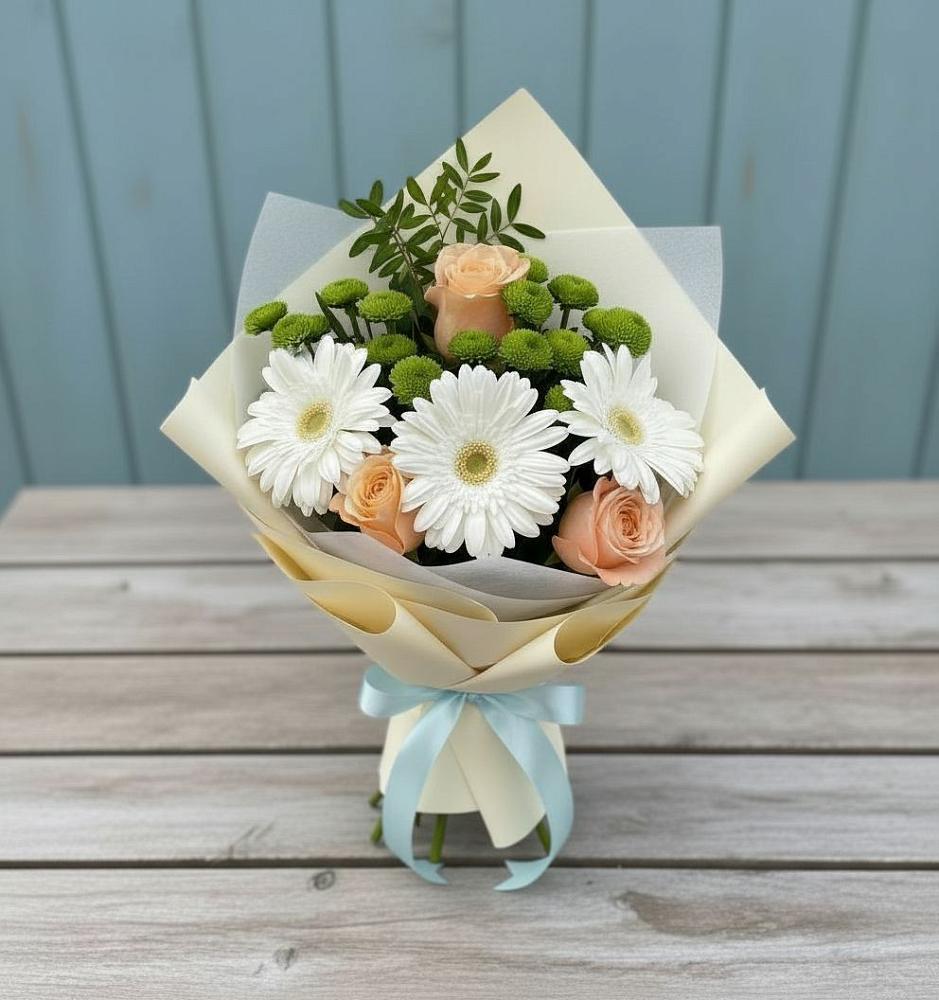 Букет цветов из: Герберы, Розы и Хризантемы в Победе