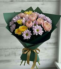 Букет цветов из:  Хризантемы и Розы #REPLACE_PRED# Победе