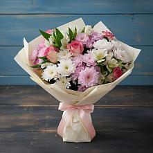 Букет цветов из:  Хризантемы, Альстромерии и Розы #REPLACE_PRED# Победе