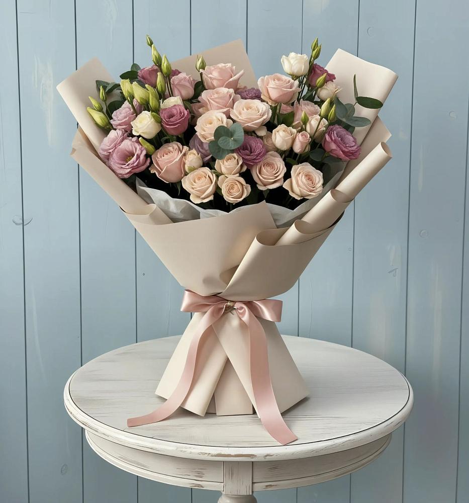 Букет цветов из: Розы и Лизиантусы в Победе