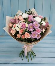Букет цветов из:  Хризантемы, Розы и Альстромерии в Победе