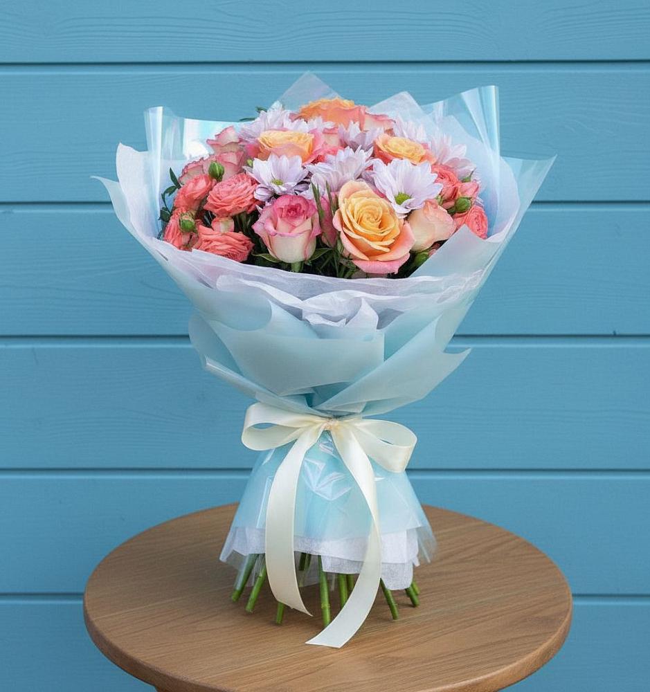 Букет цветов из: Хризантемы и Розы в Победе