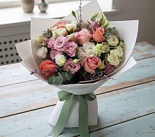 Букет цветов из:  Розы, Лизиантусы и Гвоздики в Победе