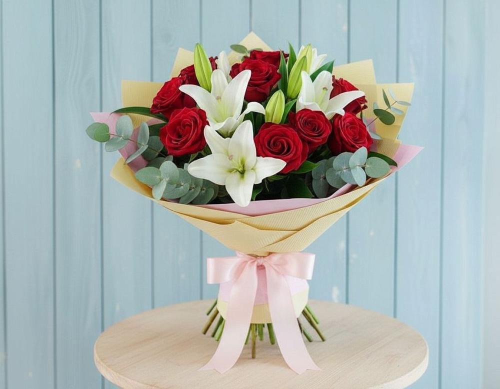 Букет цветов из: Лилии и Розы в Победе